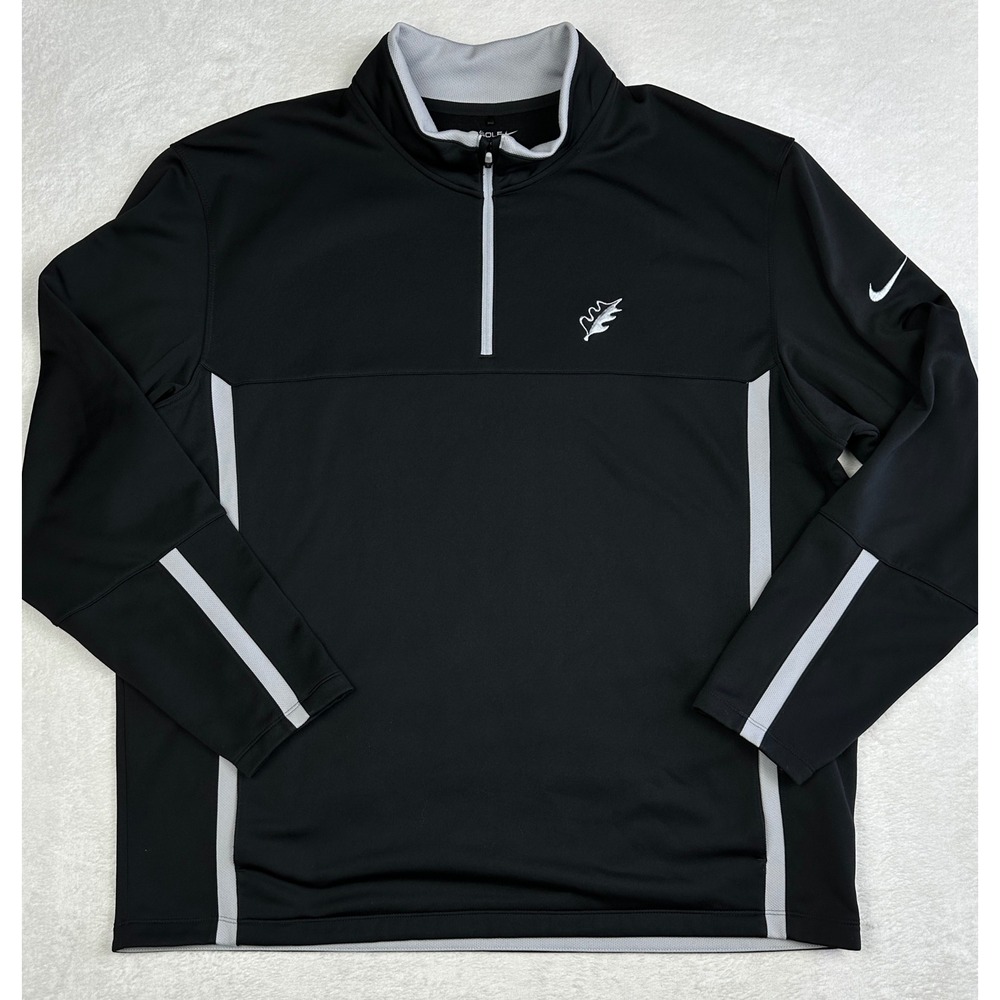 Nike Golf Mens XXL‎ Therma-FIT 1/4 Zip Pullover Black Grey Leaf Logo Sweatshirt